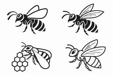 Obraz premium Minimal bee outline icon set in black and yellow