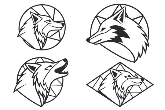 Minimal geometric wolf face icon set