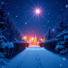 Christmas background with snowwinter night landscape happy new year greeting card with copy-space christmas background holiday background winter christmas design decoration merry celebration