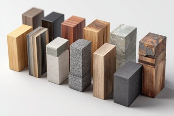 Diverse Array of Wood and Stone Material Samples for Architectural and Interior Design Selection.