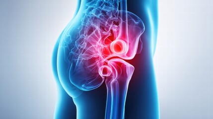 Medical illustration of hip joint pain