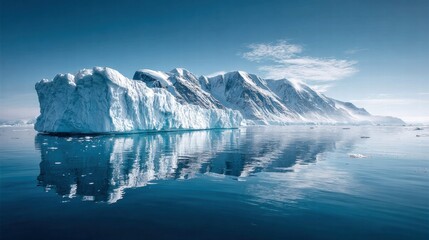 Fototapeta premium Iceberg floating in the arctic ocean with mountains in the background under a clear sky.