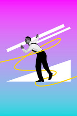 3d image art poster banner creative collage of happy dandy man dance weekend relax party...