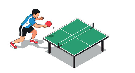 Fototapeta premium Dynamic table tennis match: isometric style of player hitting ping pong ball