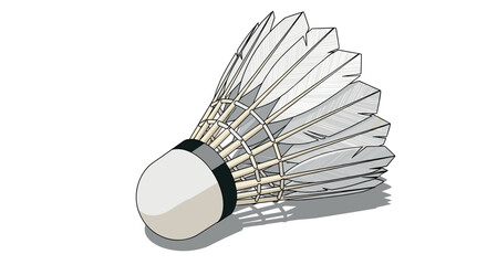 Detailed artistic badminton shuttlecock sketch with shadow on white background