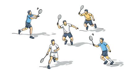 Obraz premium Dynamic badminton players in motion captured with minimalist design