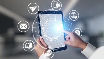 Email icons show digital communication, email service, and inbox management. Email supports online messaging, email notification, and secure exchange. Gist