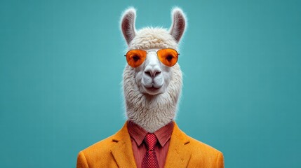 Naklejka premium Llama in a suit and sunglasses