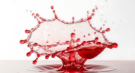 Dynamic red liquid splash frozen in time against a white background