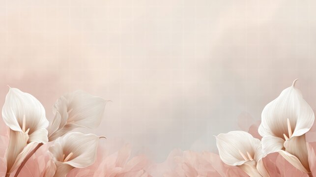 Elegant calla lilies against a soft, pastel-colored background.