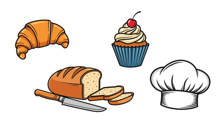 Delicious baked goods including a croissant cupcake bread and chef s hat