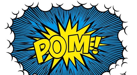 Comic book explosion with the word pom isolated on white background