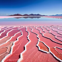 Fototapeta premium A natural pink salt lake, horizontal line separati - AI Version