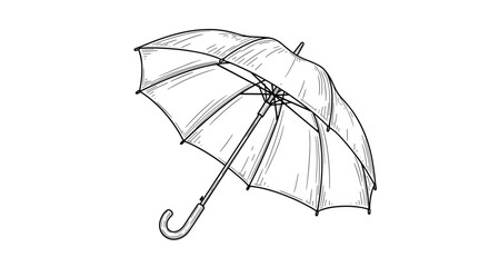 Classic open umbrella with a curved handle, depicted in a detailed, hand-drawn vintage engraving or sketch style on a white background.