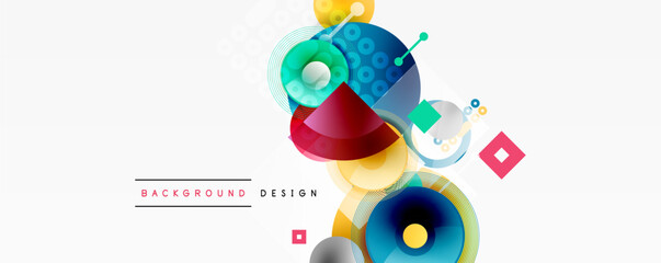 Abstract geometric shapes overlap, creating dynamic colorful design. Minimalist style, modern aesthetic, suitable background element.