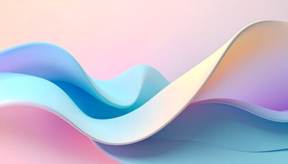 Pastel 3D flowing ribbons with gradients on a pink background