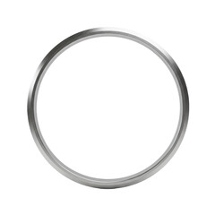 Flawless, thin, highly reflective chrome silver metal circle frame with anisotropic brushed texture, centered on a transparent infinity background. Concept of high precision luxury.