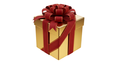 3d icon of elegant gold gift box with red ribbon and bow isolated on transparent background, perfect for special occasion