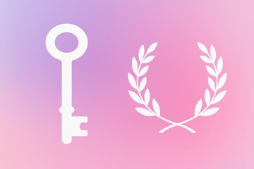 Digital key symbol paired with laurel wreath design on a gradient pastel background representing achievement and access to exclusive opportunities