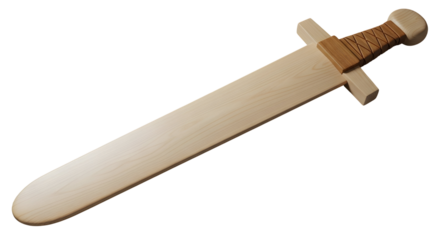3d icon of wooden toy sword isolated on transparent background, perfect for imaginative play and historical reenactments