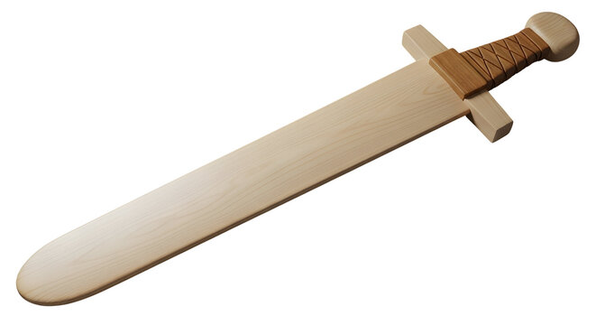 3d icon of wooden toy sword isolated on transparent background, perfect for imaginative play and historical reenactments