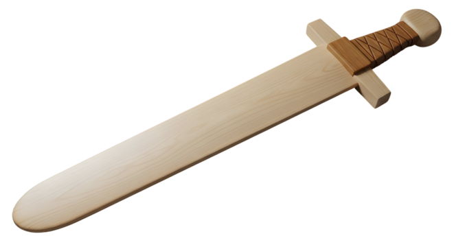 3d icon of wooden toy sword isolated on transparent background, perfect for imaginative play and historical reenactments