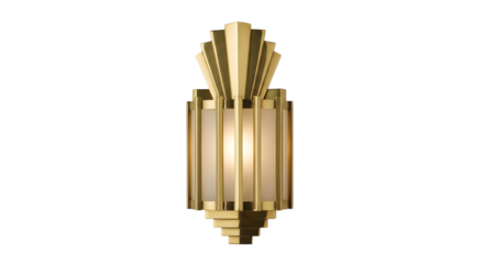 3d icon of art deco style wall light fixture with gold finish isolated on transparent background, providing ambient illumination