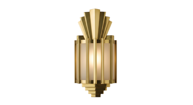 3d icon of art deco style wall light fixture with gold finish isolated on transparent background, providing ambient illumination