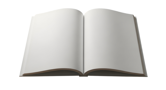 3d icon of open book with blank pages isolated on transparent background, ready for writing or drawing, creating a sense of anticipation