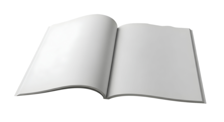 3d icon of blank open magazine isolated on transparent background, ideal for showcasing creative designs and editorial content