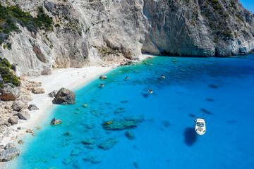 The beautiful west coast of Zakynthos island, Greece, with the remote Pisines bay and crystal clear sea