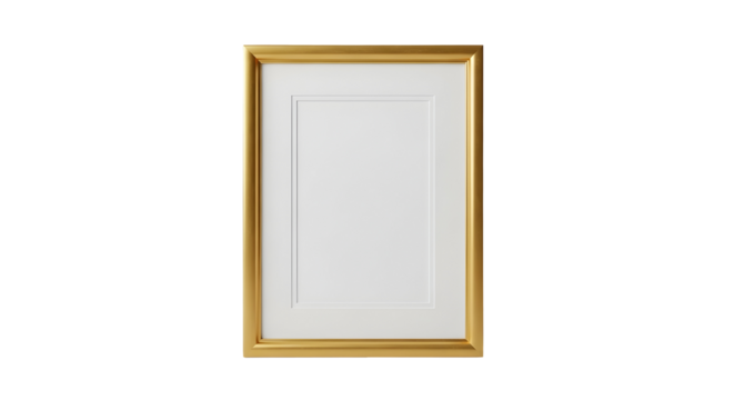3d icon of elegant gold picture frame with white mat, isolated on transparent background, perfect for displaying artwork or photos