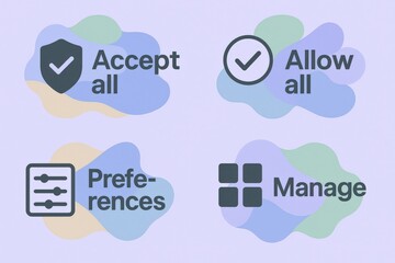 Engaging interface design showcasing user friendly options for data management including accept all allow all preference controls presented in a modern abstract layout for vibrant digital