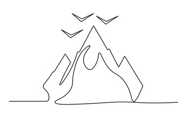 Mountain silhouette continuous one line minimalist outline clean vector design
