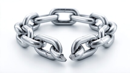 Obraz premium Broken chain links on white background, symbolizing freedom and strength