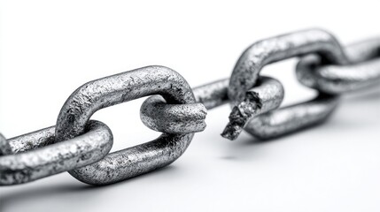 Obraz premium Broken chain links on white background, representing freedom and breaking free