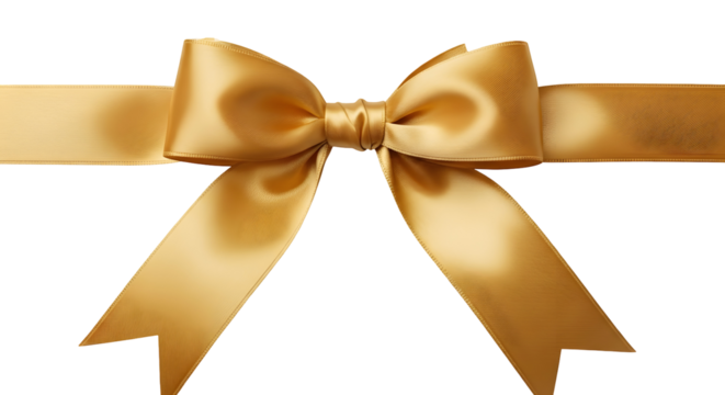 3d icon of elegant golden ribbon bow isolated on transparent background, perfect for gift wrapping, decoration and celebration