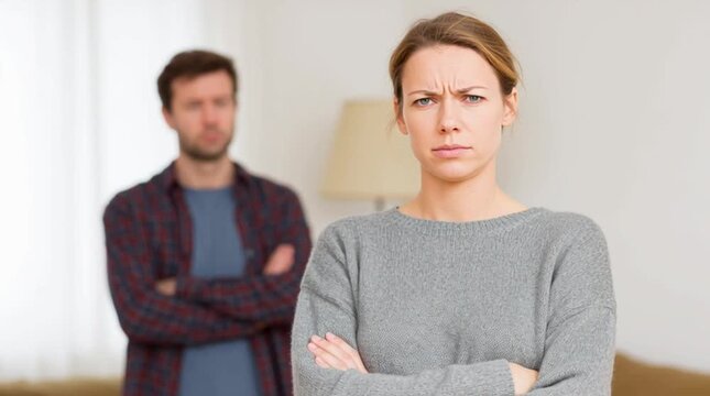 Puzzled husband. Domestic scene. Spouses have a quarrel