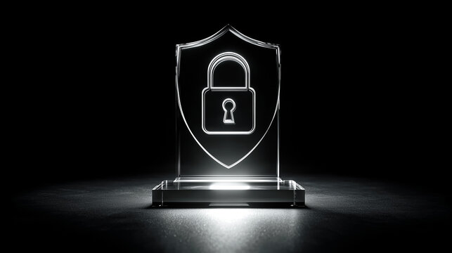 Cyber protection shield padlock hologram concept