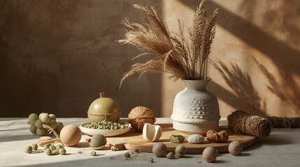 still life with bread and wheat