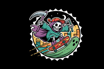 Grim Reaper Skateboarder Riding a Ghostly Wave.