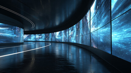 Sci-fi digital tunnel perspective glowing blue