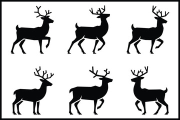 Stylized deer silhouettes in various standing and walking positions. isolated on white background, Vector