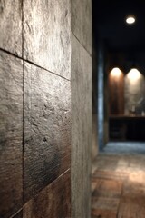 Textured Stone Wall with Dramatic Lighting Leading to Dark Interior Space.
