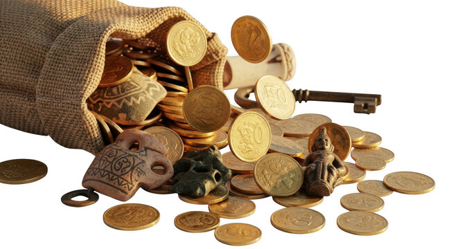 Bag of coins isolated on transparent background