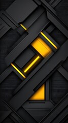Dark gray and black geometric shapes with bright yellow highlights