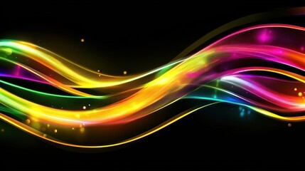 Abstract swirling, vibrant, colorful, light trails on black background
