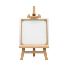 White canvas is on a wooden easel. isolated illustration on  transparent background PNG