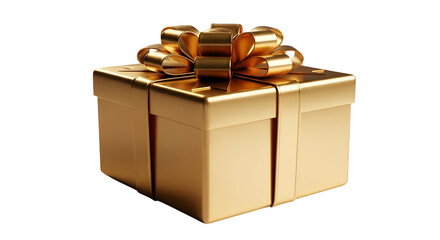 3d icon of a shiny golden gift box with a bow isolated on transparent background, perfect for holiday celebrations and special occasions