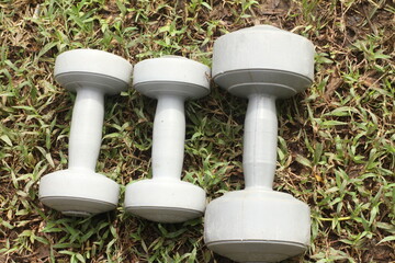 barbell on grass